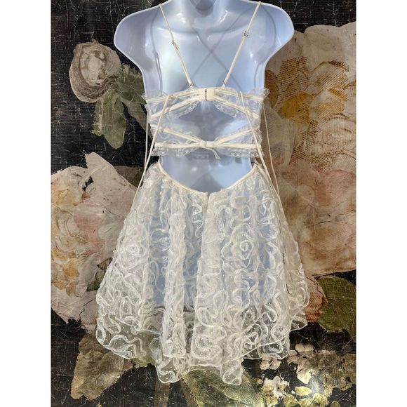 New For Love & Lemons Tatiana Lace Sheer Mini Dress Xtra Small - Picture 8 of 9